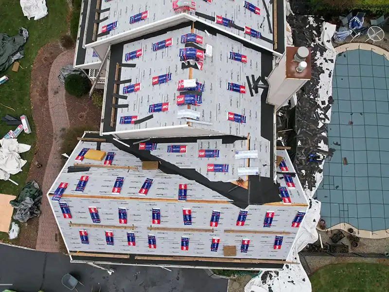 Roof replacement job in progress